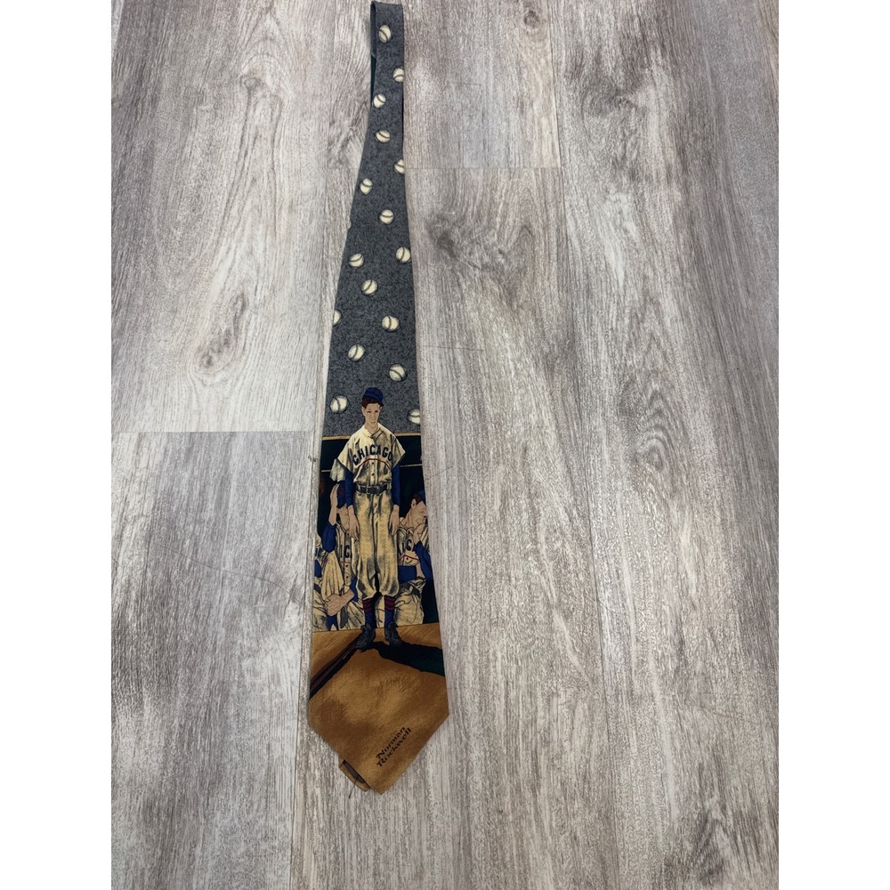 Norman Rockwell 1995 Saturday Evening Post Baseball Chicago Men's Necktie Grey